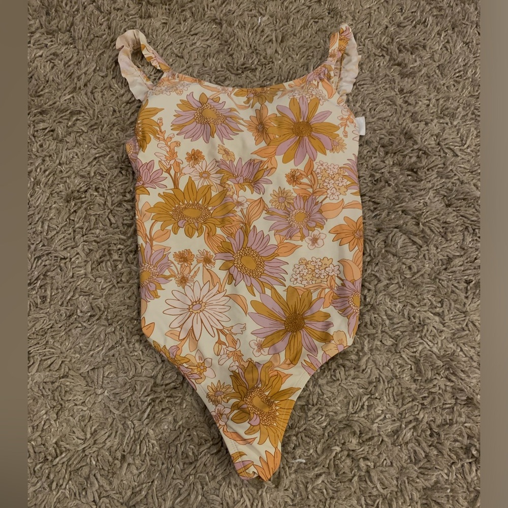 Kona Sol Floral One Piece Swimsuit - Cream, Orange, Purple
